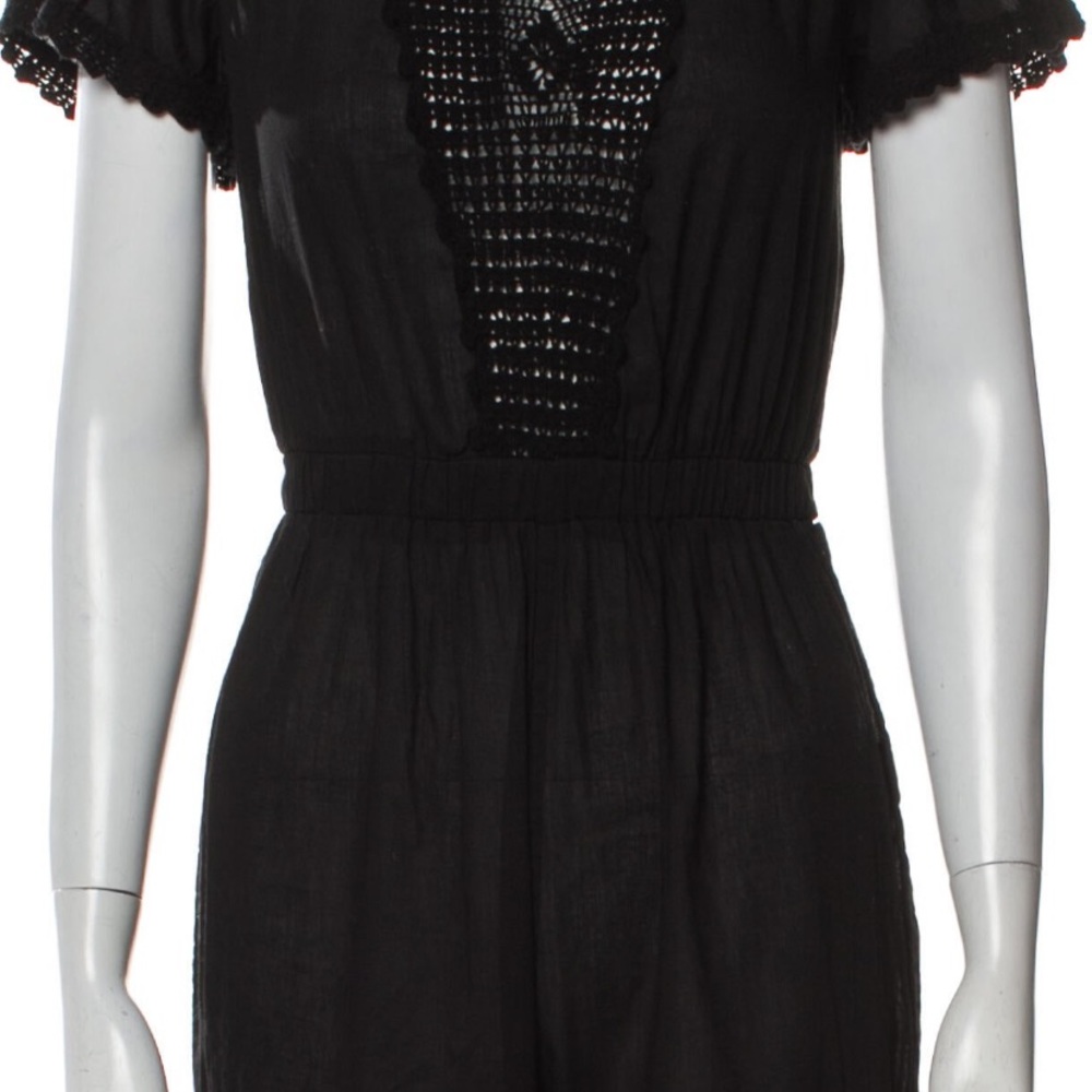 LoveShackFancy Black Cotton Sheer Beach Tassel Crochet Jumpsuit Small S 4 6 💕 - Picture 4 of 5
